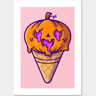 Ice Cream Pumpkin Halloween Cartoon Posters and Art